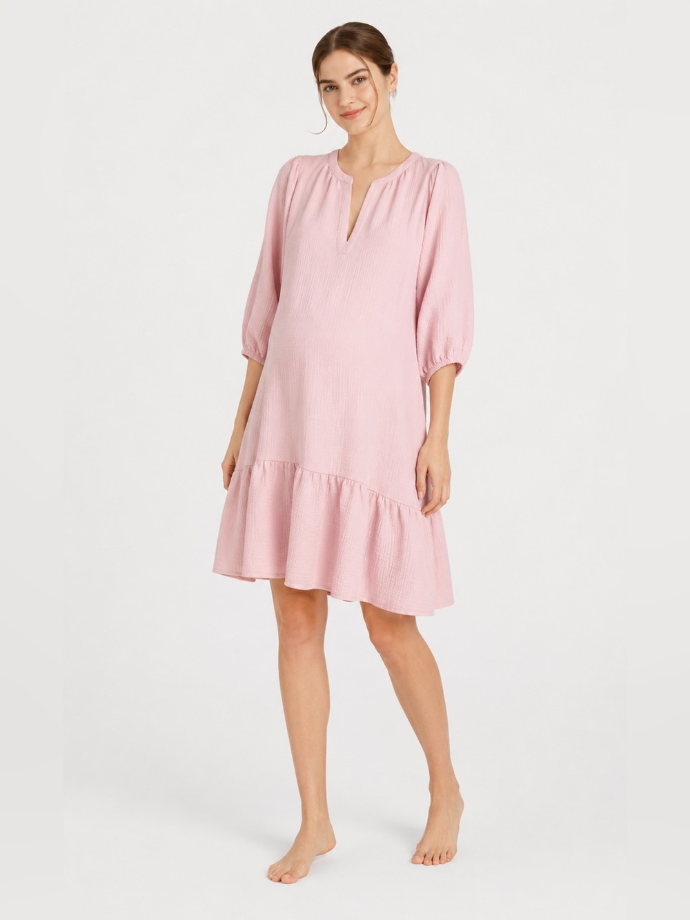 The Nines by HATCH Pink puff sleeve Jacquard Maternity Dress Size S